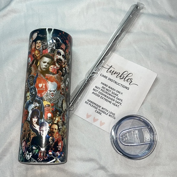 Scary movie Halloween characters 20 oz sublimation tumbler cup with straw & lid - Picture 1 of 6